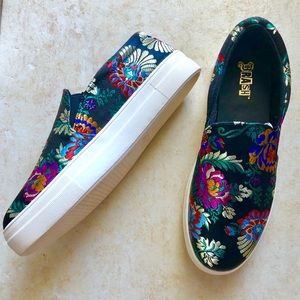 Multicolor Embroidered Slide-On Platform Sneakers